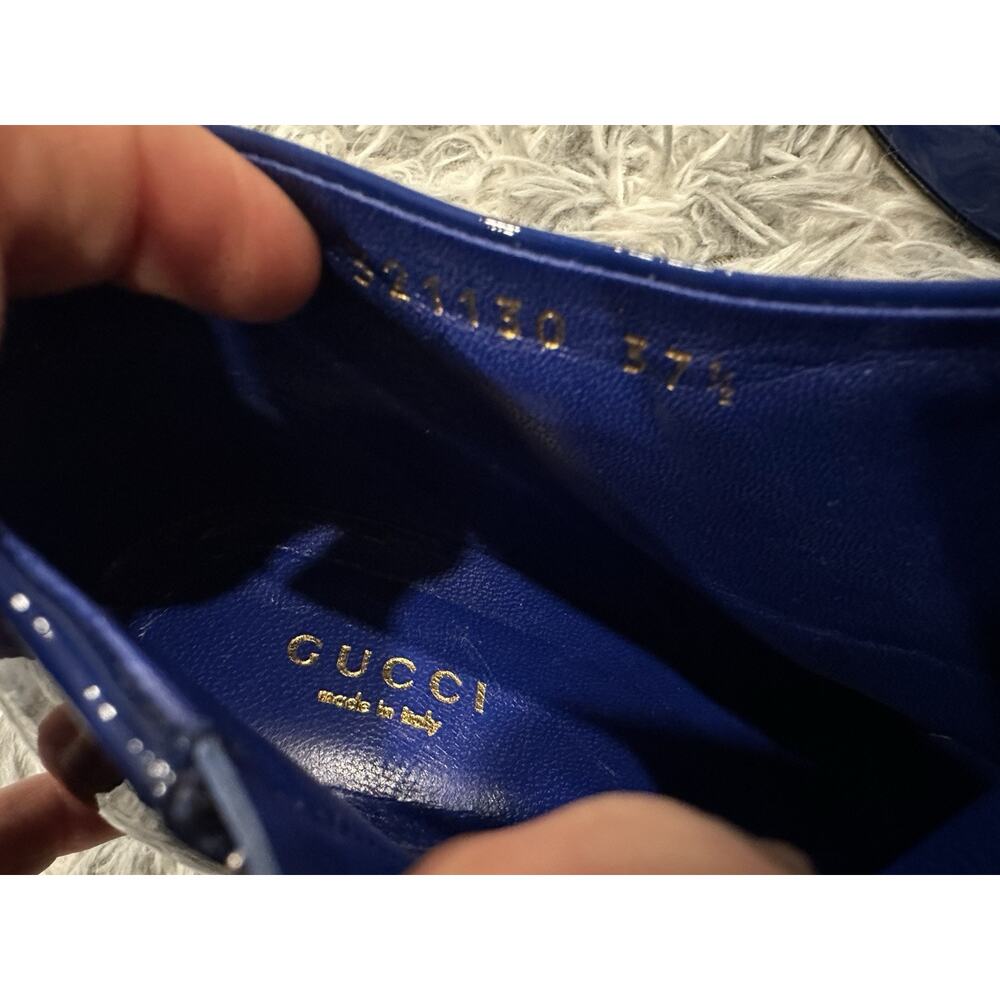Gucci Blue Patent Leather Pointed Toe Booties 37.5 - Picture 10 of 11